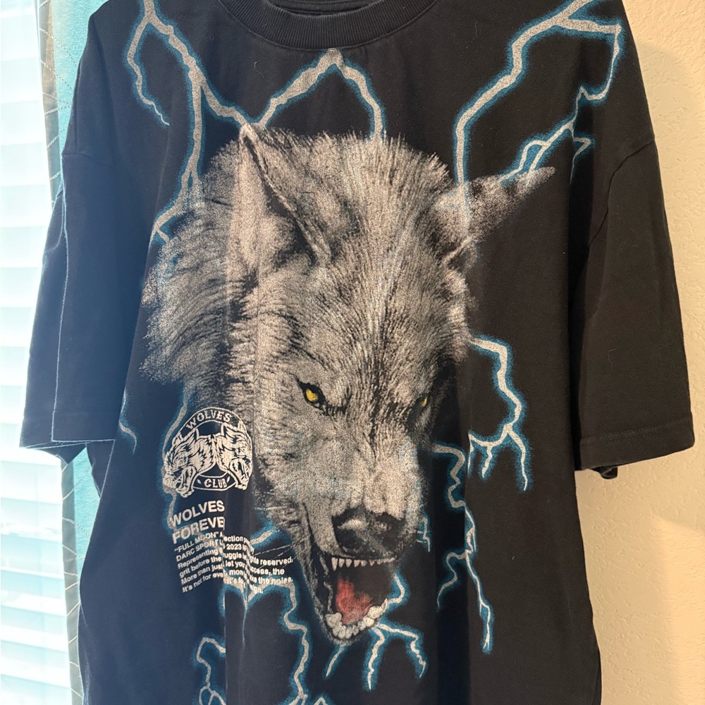 Darc Sport Black Oversized Tee with Wolf and Lightning Design